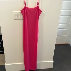 Forever 21, hot pink spaghetti strap, body con maxi dress